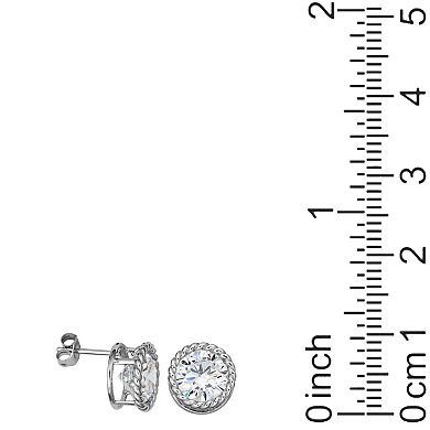 Classic Treasures 14k White Gold Halo Cubic Zirconia Stud Earrings