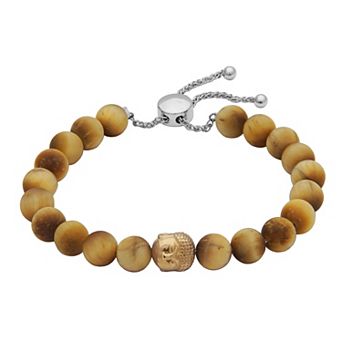 Classic Treasures 10k White Gold Over Silver Tiger Eye Bead Adjustable Bracelet