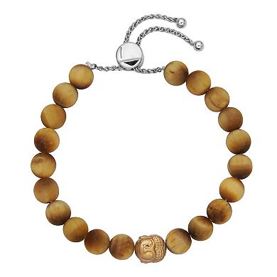 Classic Treasures 10k White Gold Over Silver Tiger Eye Bead Adjustable Bracelet