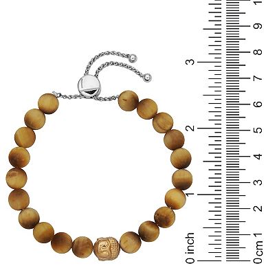 Classic Treasures 10k White Gold Over Silver Tiger Eye Bead Adjustable Bracelet