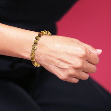 Classic Treasures 10k White Gold Over Silver Tiger Eye Bead Adjustable Bracelet