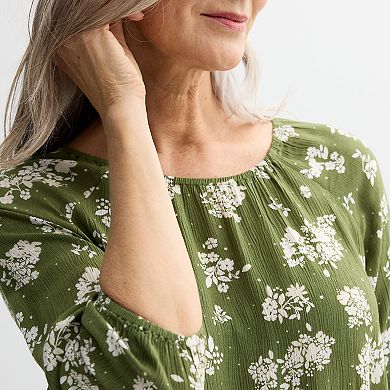 Petite Croft & Barrow® Shirred Neck Blouse