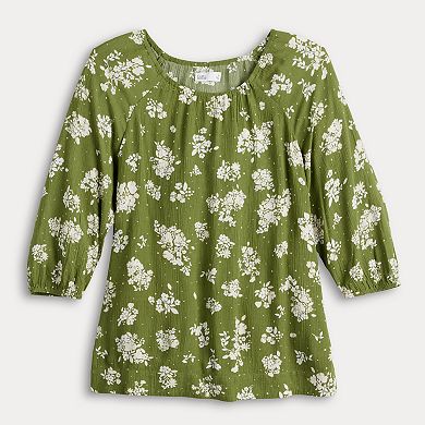 Petite Croft & Barrow® Shirred Neck Blouse