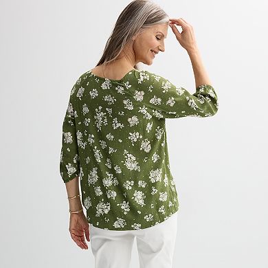 Petite Croft & Barrow® Shirred Neck Blouse