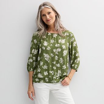 Petite Croft & Barrow® Shirred Neck Blouse