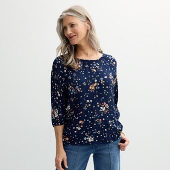 Petite Croft & Barrow® Shirred Neck Blouse