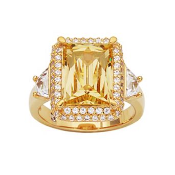 Classic Treasures 18k Gold Over Silver Tycoon Cut Canary Yellow Cubic Zirconia & White Cubic Zirconia Halo Ring