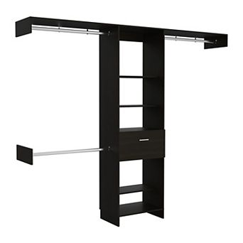 DEPOT E-SHOP Brisk Closet System, One Drawer, Three Metal Rods, Five Open Shelves, Black