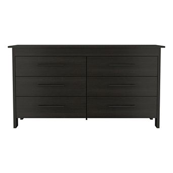 DEPOT E-SHOP Paris 6 Drawer Double Dresser, Four Legs, Superior Top, Black