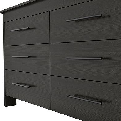 DEPOT E-SHOP Paris 6 Drawer Double Dresser, Four Legs, Superior Top, Black