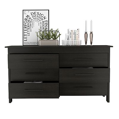 Paris 6 Drawer Double Dresser - Black - Depot E-Shop DE-CLW5981TF