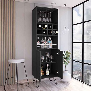 DEPOT E-SHOP Zamna H Bar Double Door Cabinet,Black