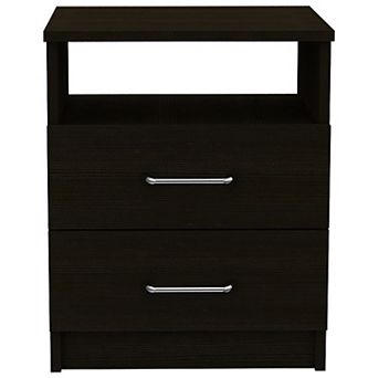 DEPOT E-SHOP Salento Nightstand, Two Drawers, One Shelf, Superior Top, Black