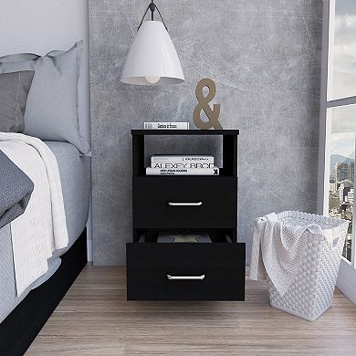 DEPOT E-SHOP Salento Nightstand, Two Drawers, One Shelf, Superior Top, Black