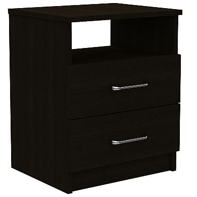 DEPOT E-SHOP Salento Nightstand, Two Drawers, One Shelf, Superior Top, Black