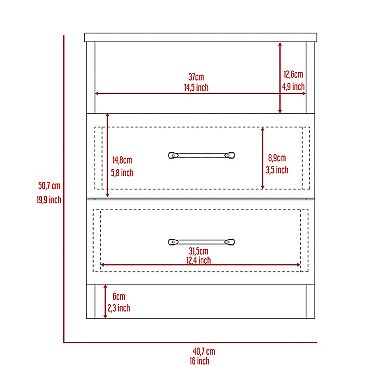 DEPOT E-SHOP Salento Nightstand, Two Drawers, One Shelf, Superior Top, Black