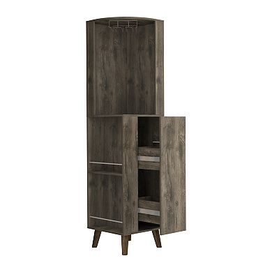 DEPOT E-SHOP Jaipur Corner Bar Cabinet, Two External Shelves, One Drawer, Two Interior Shelves, Dark Brown