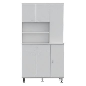 DEPOT E-SHOP Helis 90 Kitchen Pantry Cabinet, Two Open Shelves, One Drawer, Multiple Cabinets, White