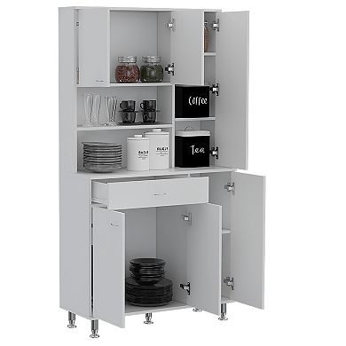 DEPOT E-SHOP Helis 90 Kitchen Pantry Cabinet, Two Open Shelves, One Drawer, Multiple Cabinets, White