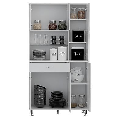 DEPOT E-SHOP Helis 90 Kitchen Pantry Cabinet, Two Open Shelves, One Drawer, Multiple Cabinets, White
