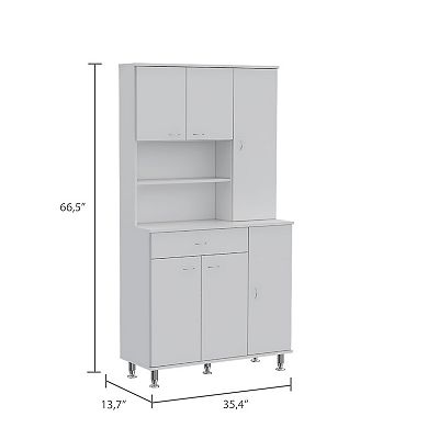 DEPOT E-SHOP Helis 90 Kitchen Pantry Cabinet, Two Open Shelves, One Drawer, Multiple Cabinets, White