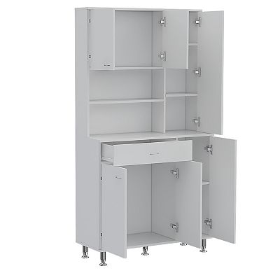 DEPOT E-SHOP Helis 90 Kitchen Pantry Cabinet, Two Open Shelves, One Drawer, Multiple Cabinets, White