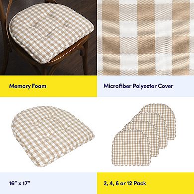 Sweet Home Checkered Memory Foam U-Shape Non-Slip Chair Cushion 2 Pack