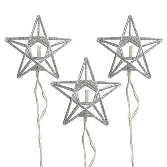 PENN Indoor / Outdoor Silver Wire 10-Count Battery Operated Glitter Star Christmas Light Set