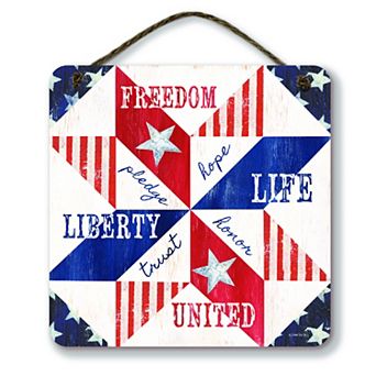 COURTSIDE MARKET Americana Patchwork Quilt Hanging Artboard Wall Decor