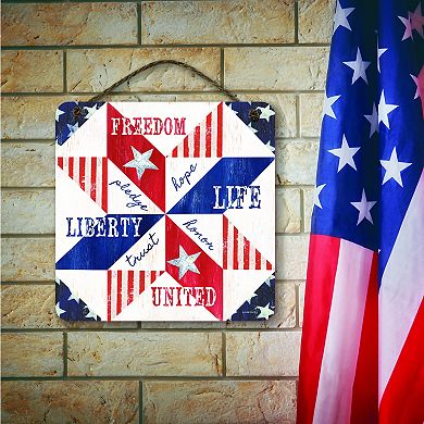 COURTSIDE MARKET Americana Patchwork Quilt Hanging Artboard Wall Decor