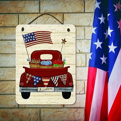 COURTSIDE MARKET Red Americana Wildflower Truck Hanging Artboard Wall Decor