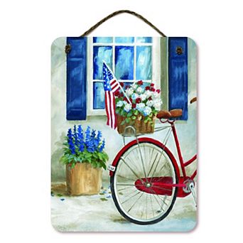 COURTSIDE MARKET Americana Wildflower Bicycle Painting Hanging Artboard Wall Decor