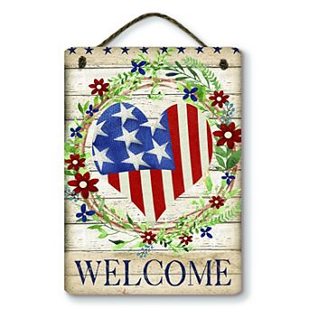 COURTSIDE MARKET Americana Heart Welcome Hanging Artboard Wall Decor