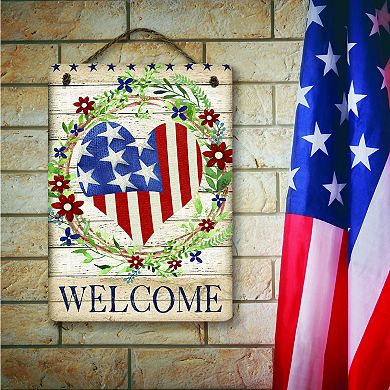 COURTSIDE MARKET Americana Heart Welcome Hanging Artboard Wall Decor
