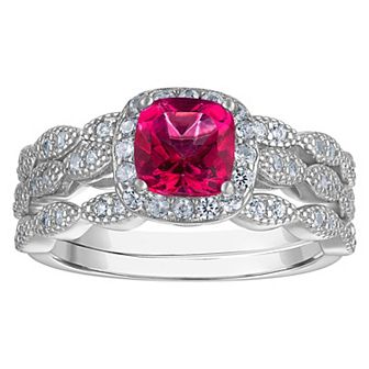 Sterling Silver Pink Topaz 3 pc Ring Set