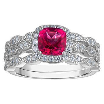 Sterling Silver Pink Topaz 3 pc Ring Set