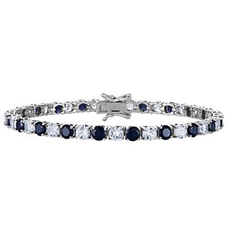 Rhodium Over Sterling Silver Lab-Created Sapphire Bracelet
