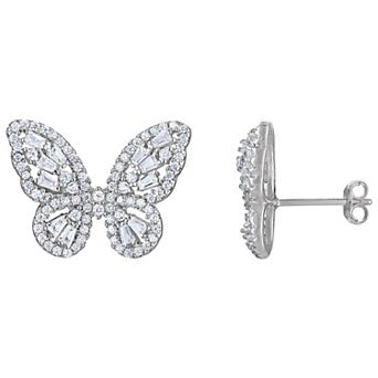 Sterling Silver Butterfly Cubic Zirconia Earrings