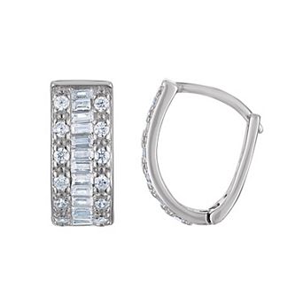 Sterling Silver Cubic Zirconia Baguette Hoop Earrings
