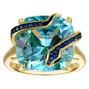 14k Gold over Sterling Silver Simulated Blue Topaz Snake Ring