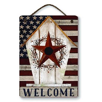 COURTSIDE MARKET Americana Birdhouse Welcome Hanging Artboard Wall Decor