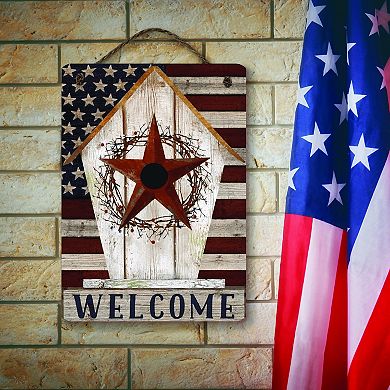 COURTSIDE MARKET Americana Birdhouse Welcome Hanging Artboard Wall Decor