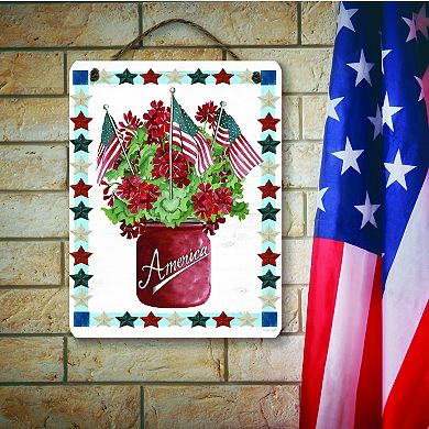 COURTSIDE MARKET American Flag & Flowers Hanging Artboard Wall Decor