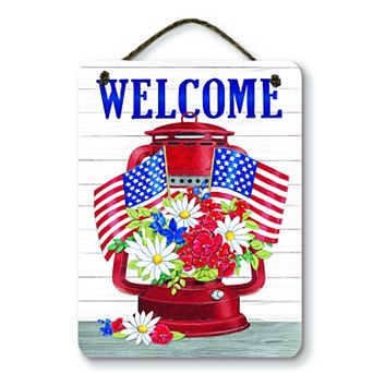 COURTSIDE MARKET Americana Lantern Welcome Hanging Artboard Wall Decor