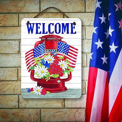 COURTSIDE MARKET Americana Lantern Welcome Hanging Artboard Wall Decor
