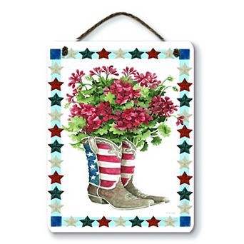COURTSIDE MARKET Americana Cowboy Boots Bouquet Hanging Artboard Wall Decor
