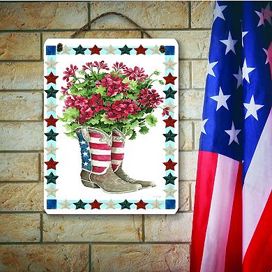 COURTSIDE MARKET Americana Cowboy Boots Bouquet Hanging Artboard Wall Decor