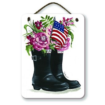 COURTSIDE MARKET Americana Rainboots Bouquet Hanging Artboard Wall Decor
