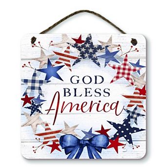 COURTSIDE MARKET Rustic God Bless America Hanging Artboard Wall Decor