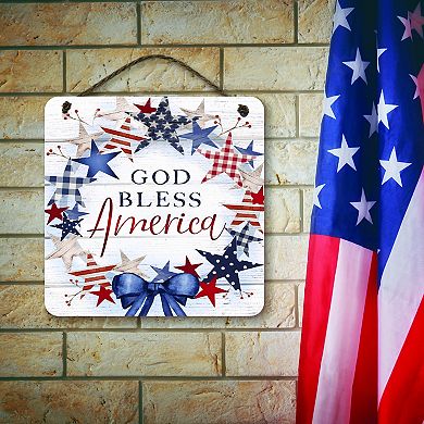 COURTSIDE MARKET Rustic God Bless America Hanging Artboard Wall Decor